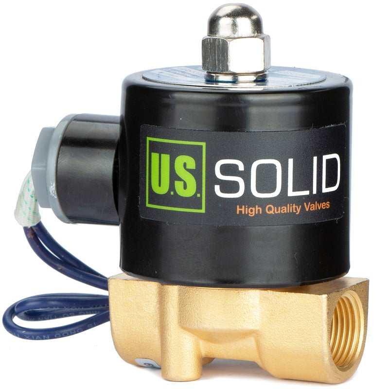 U.S. Solid 3/8" Brass Electric Solenoid Valve - 12V DC, VITON Gasket, Direct Acting, Normally Closed for Air, Gas, Fuel Applications - Image 1